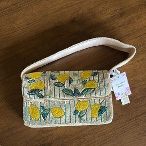 Viral Beaded Lemon Design Bag - Yellow and Cream